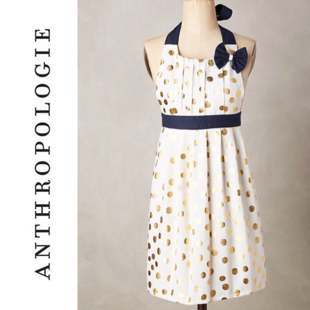🌸NWOT Anthropologie Navy GOLD polka Dot Apron